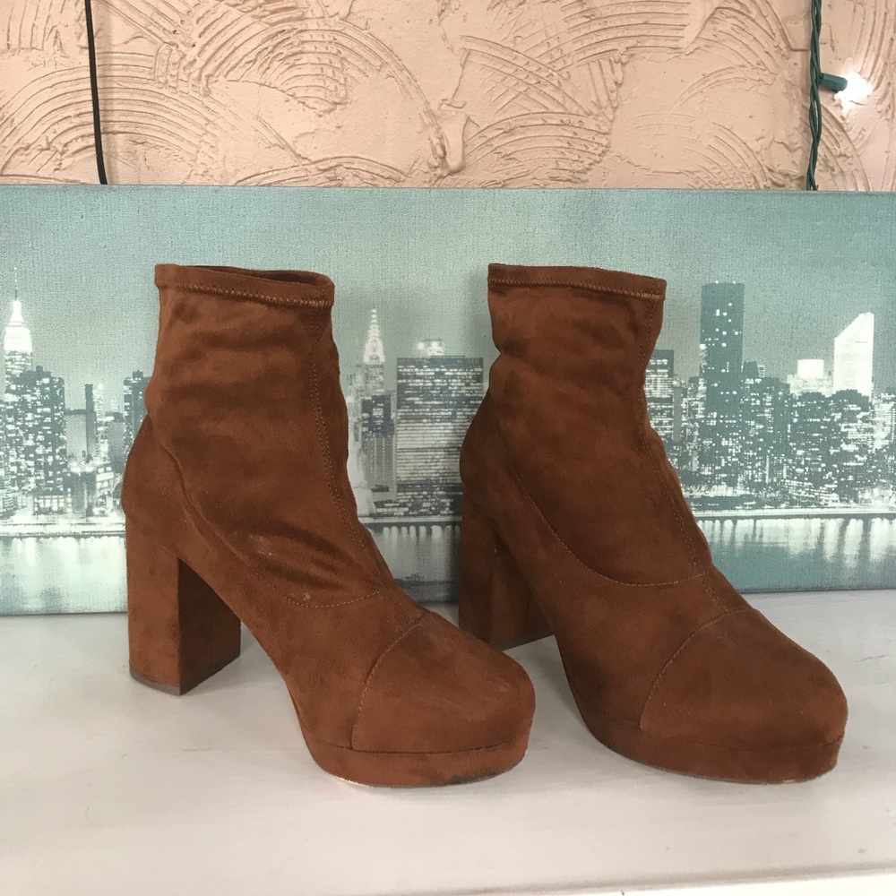 Camel tan platform sock booties